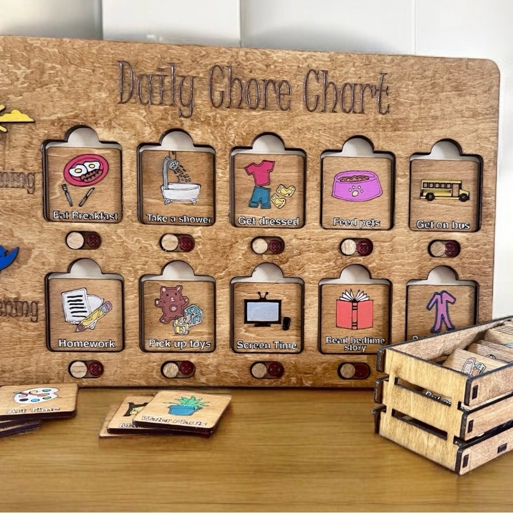 Adorable, Educational, & Fun Daily Chore Chart!  Wooden**Personalization Aval